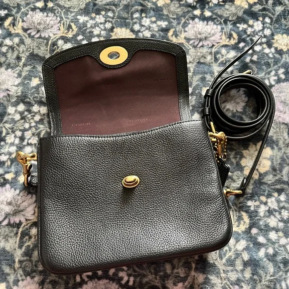 Coach Black Leather Shoulder Bag with Gold Accents - Picture 2 of 8